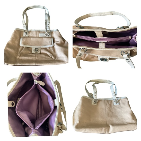 🚨Final Sale🚨!! Coach Pebbled Tan w/White Trim Leather Bag Purse - Picture 1 of 11